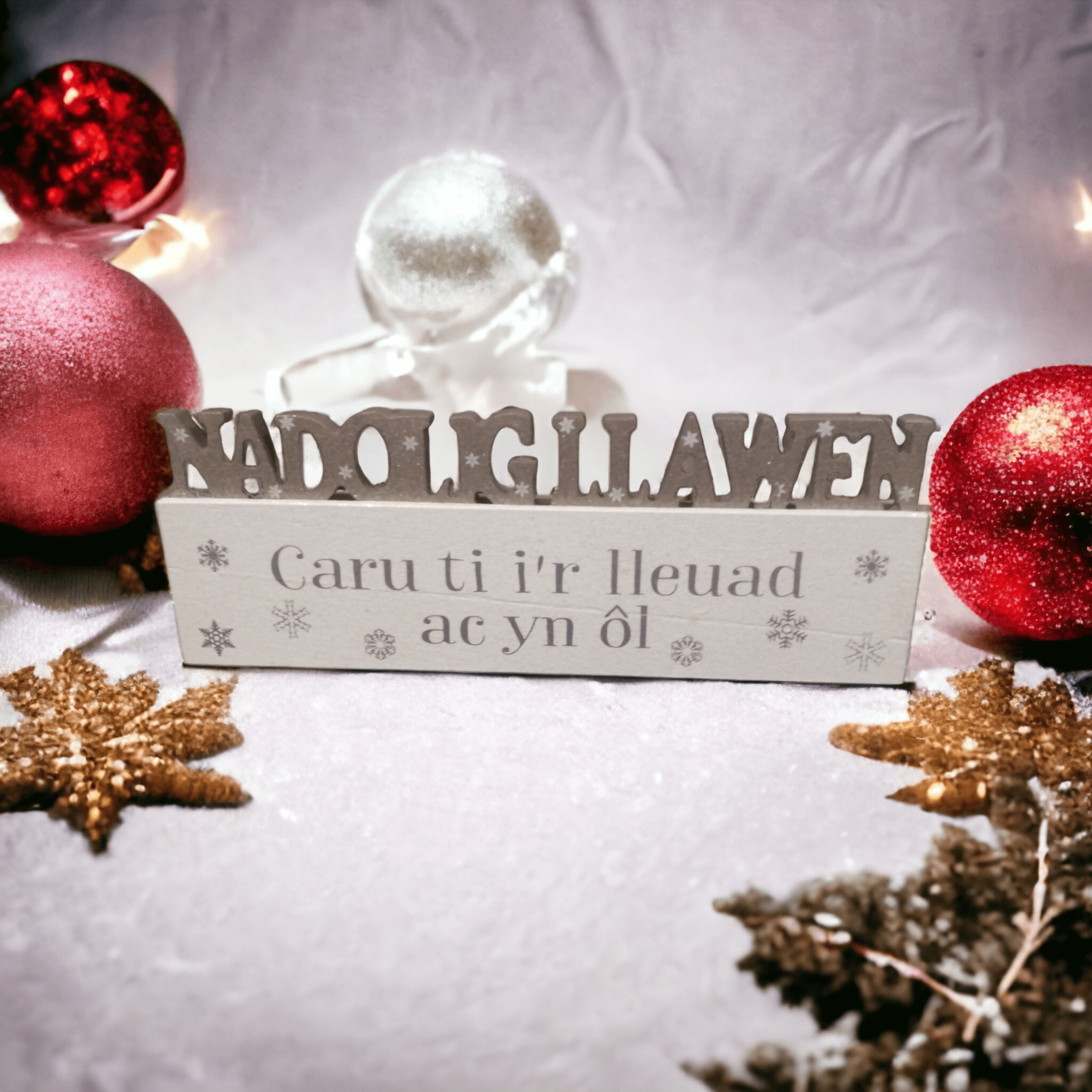 Wooden Block Welsh Christmas Decoration Langs