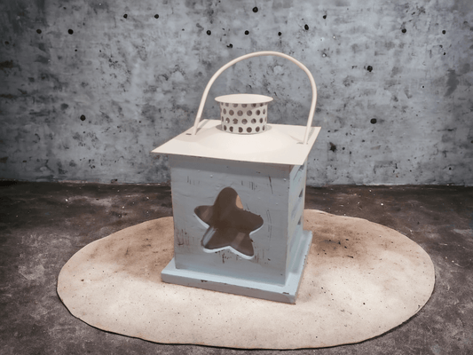 Light Blue Wood & Metal Square Small Candle Lantern - The Imagination Shop - The Imagination Shop 