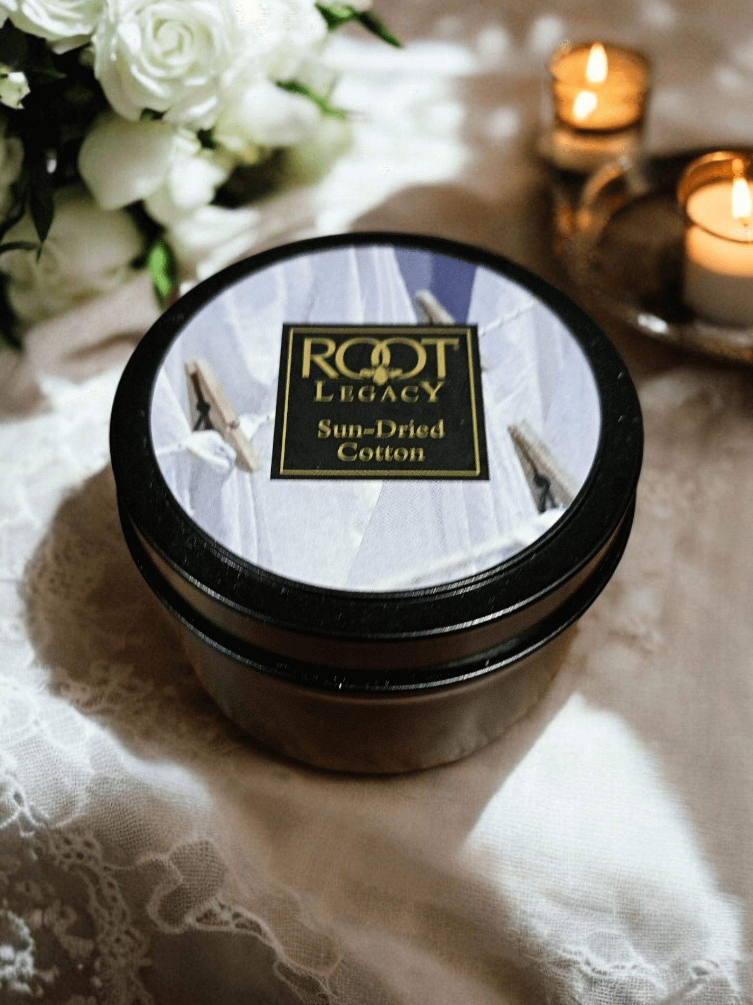 Root Legacy - Sun-Dried Cotton 4oz Tin Candle Root
