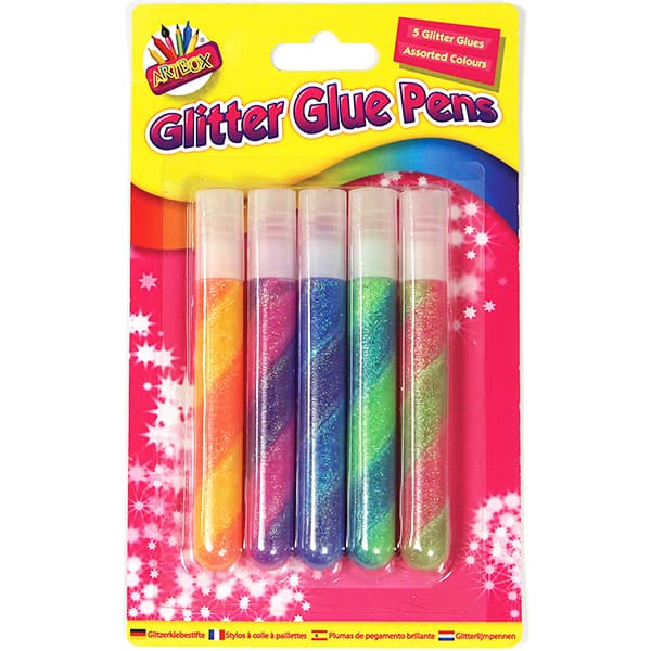 Children's Pack of 5 Colour Swirl Glitter Glue Pens for Ages 3 and Up Curious Minds