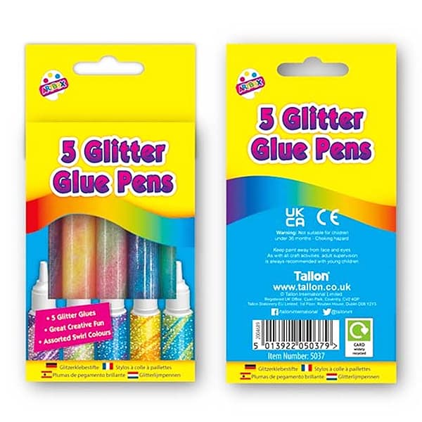Children's Pack of 5 Colour Swirl Glitter Glue Pens for Ages 3 and Up Curious Minds