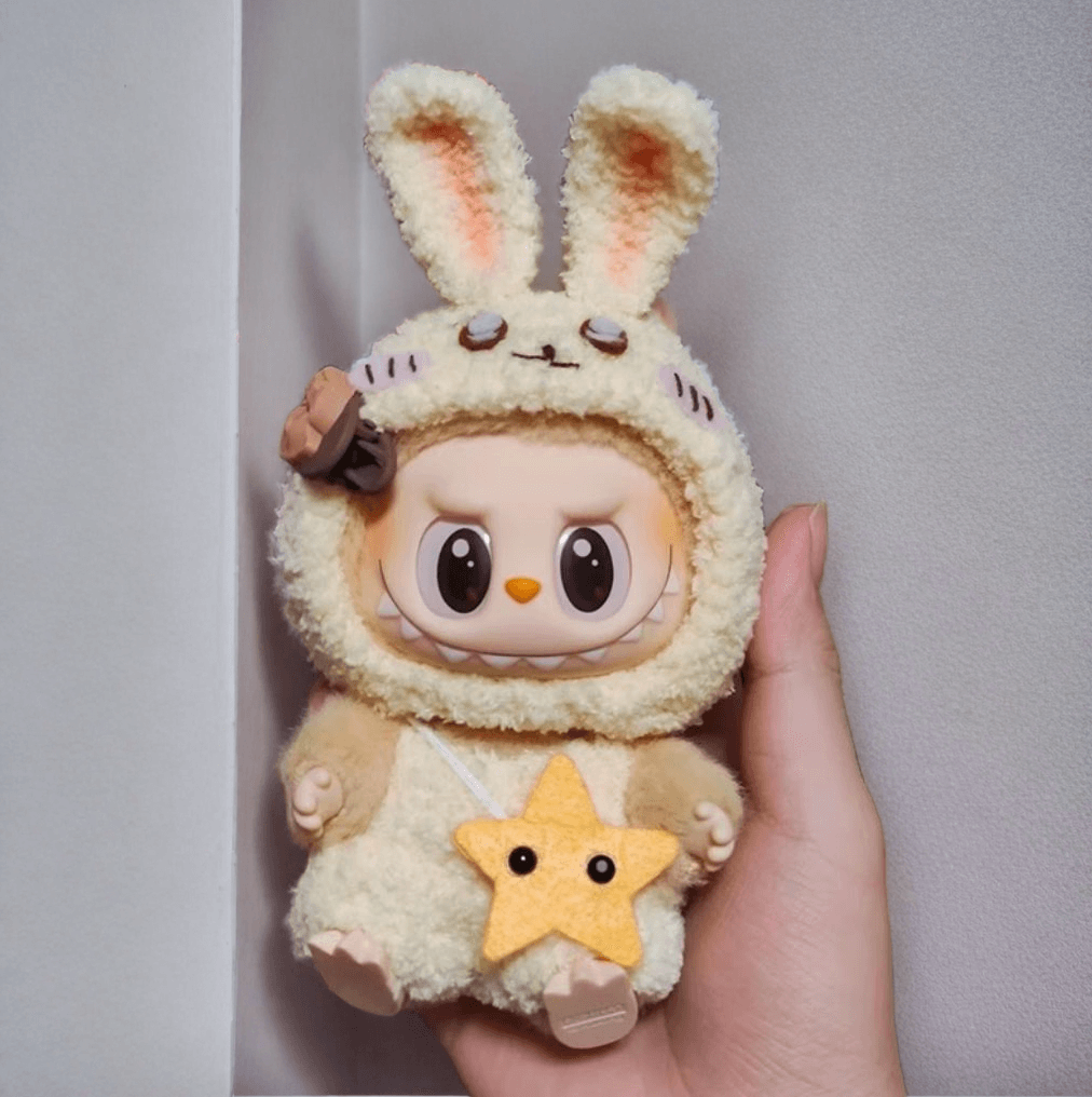 Labubu Usagi Bunny Outfit Set - Cream Rabbit Costume with Star Pendant Sitting Labubu FOXLEY LONDON