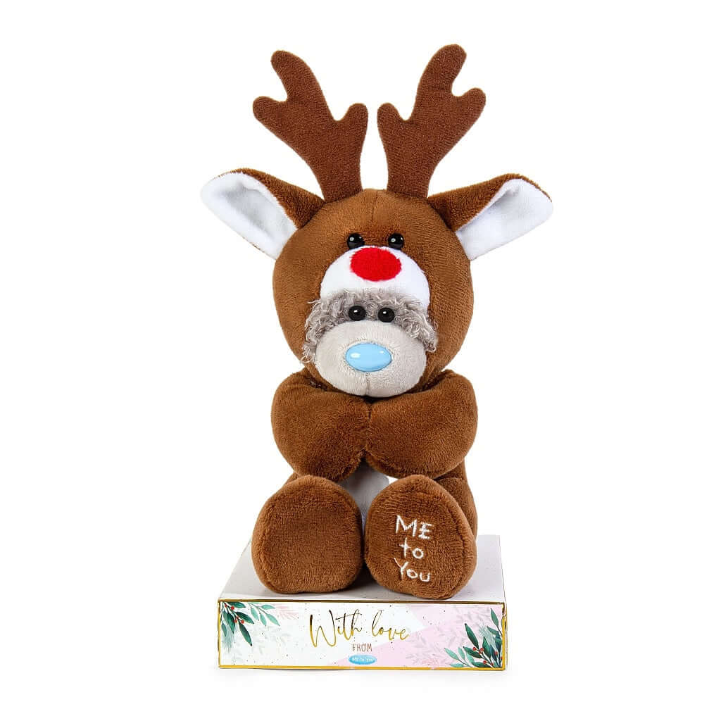 Me to You Tatty Teddy Christmas Reindeer Bear On Gift Plinth 15cm High Carte Blanche