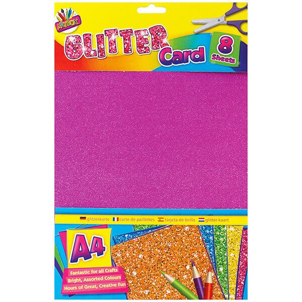 Children's Pack of 8 A4 Glitter Craft Card Sheets in Assorted Colours Curious Minds