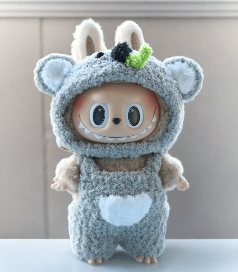 Labubu Koala Costume Set - Fuzzy Gray Onesie with Ears (17cm) FOXLEY LONDON