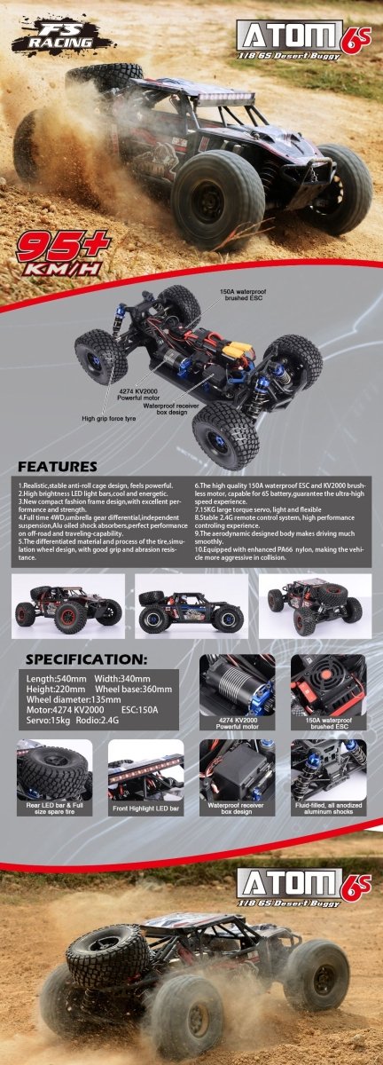 ATOM 6S 95KM/H extreme speed 1:8 desert buggy Rooleo