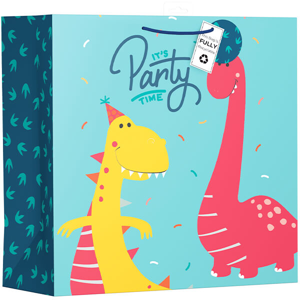 Giant Gift Bag with Party Dinosaurs Design (W450 x H450 x D205 mm) Curious Minds