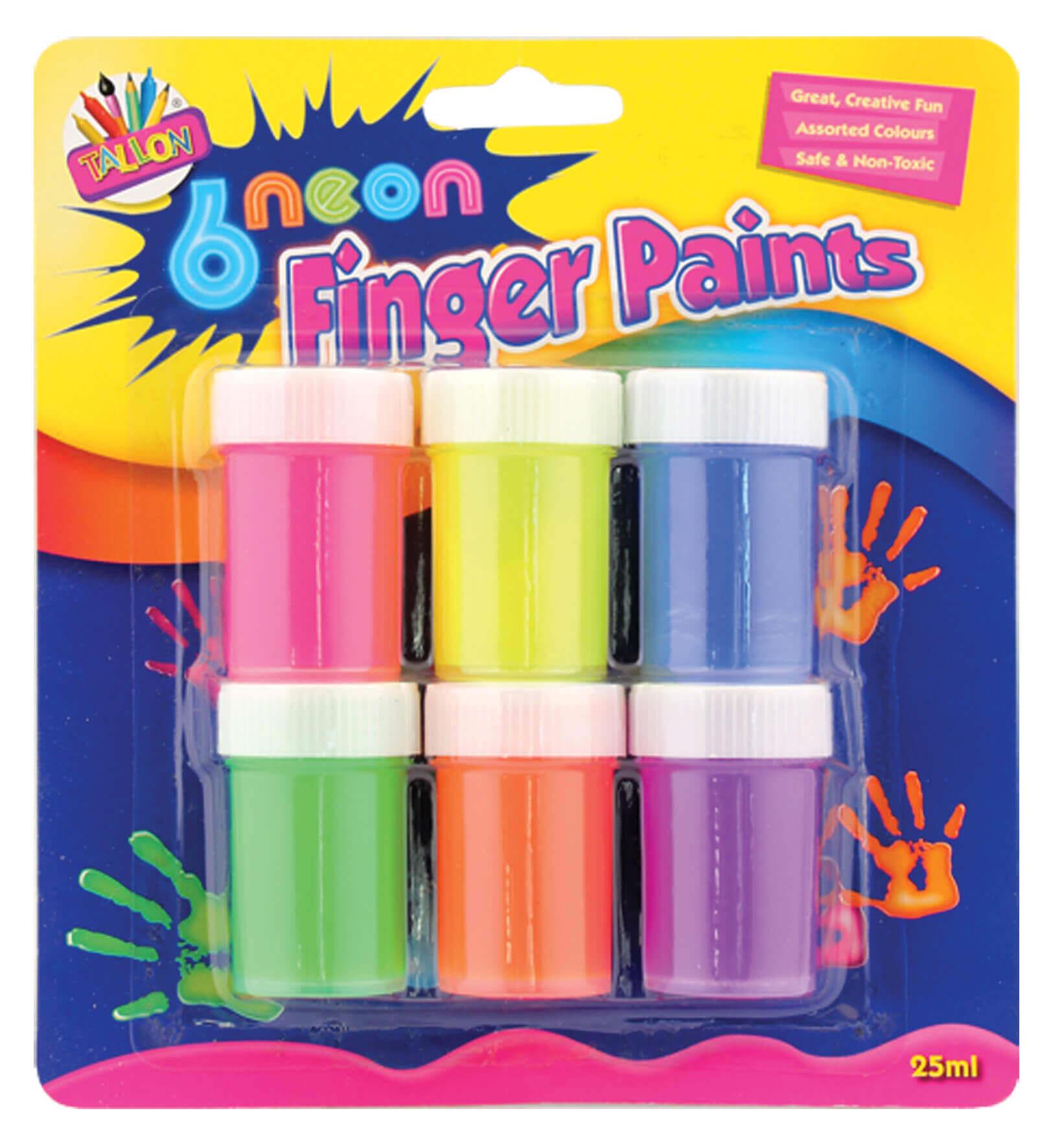 Children's Pack of 6 25ml Non-Toxic Neon Finger Paint Pots Curious Minds