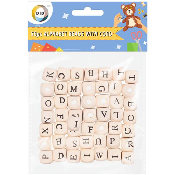 Children's Pack of 50 Small Wooden Alphabet Beads with Cord Curious Minds