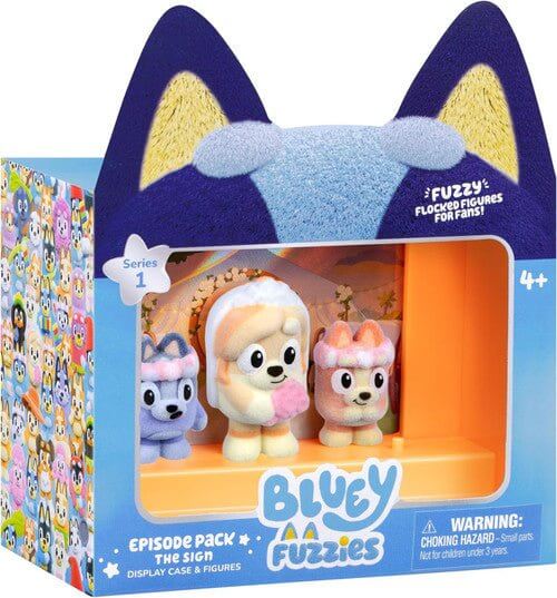Bluey Fuzzies Episode Pack The Sign 3 Collectibles and Display Case Bluey