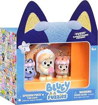 Bluey Fuzzies Episode Pack The Sign 3 Collectibles and Display Case Bluey