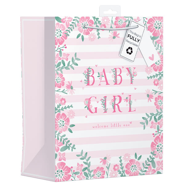 Large Gift Bag with Pink Baby Girl Design (W265 x H330 x D140 mm) Curious Minds