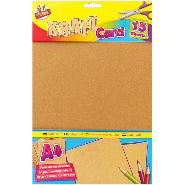Children's Pack of 15 A4 Kraft Card Sheets for Arts & Crafts Curious Minds