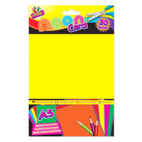 Children's Pack of 30 A5 Fluorescent Neon Craft Card Sheets Curious Minds