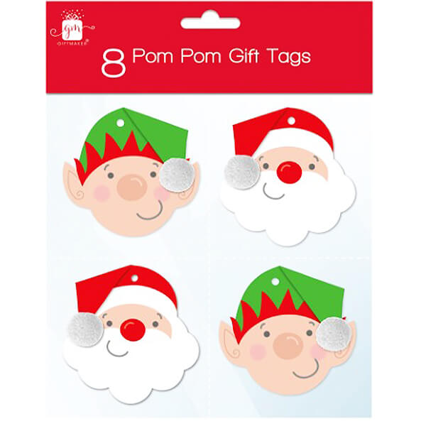 Pack of 8 Santa and Elf Christmas Gift Tags with Pom Pom Details Curious Minds