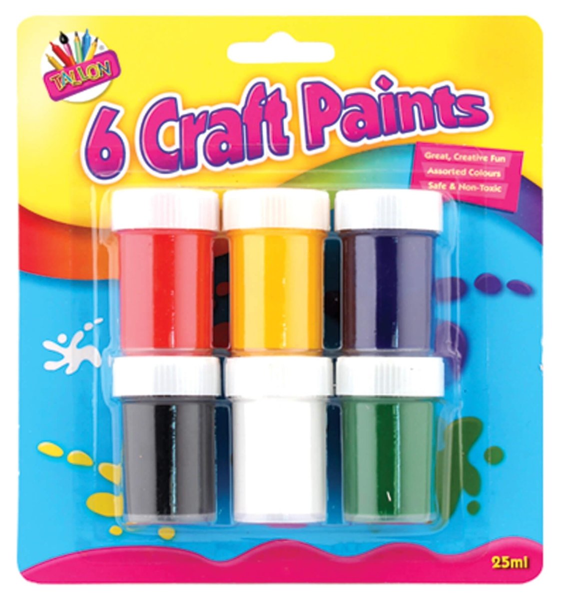 Children's Pack of 6 Colourful Non-Toxic 25ml Craft Paint Pots Curious Minds