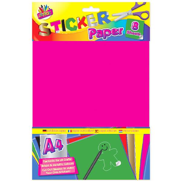 Kid's Pack of 8 A4 Sticker Paper Sheets in Bright & Metallic Colours Curious Minds