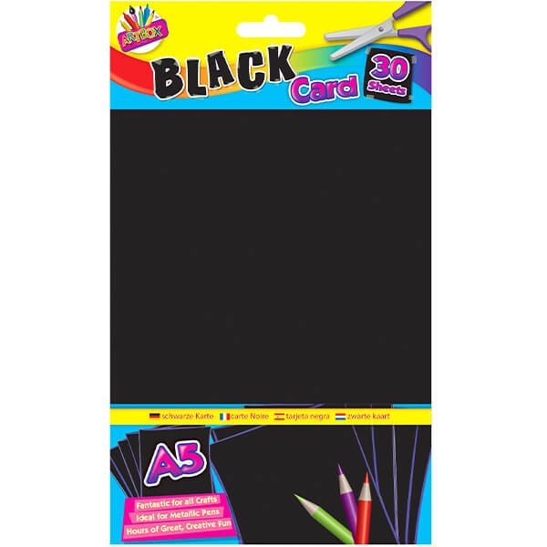 Children's Pack of 30 A5 Black Craft Card Sheets for Crafting Curious Minds