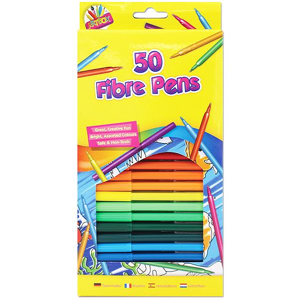 Children's Pack of 50 Non-Toxic Fine Fibre Tip Colouring Pens Curious Minds