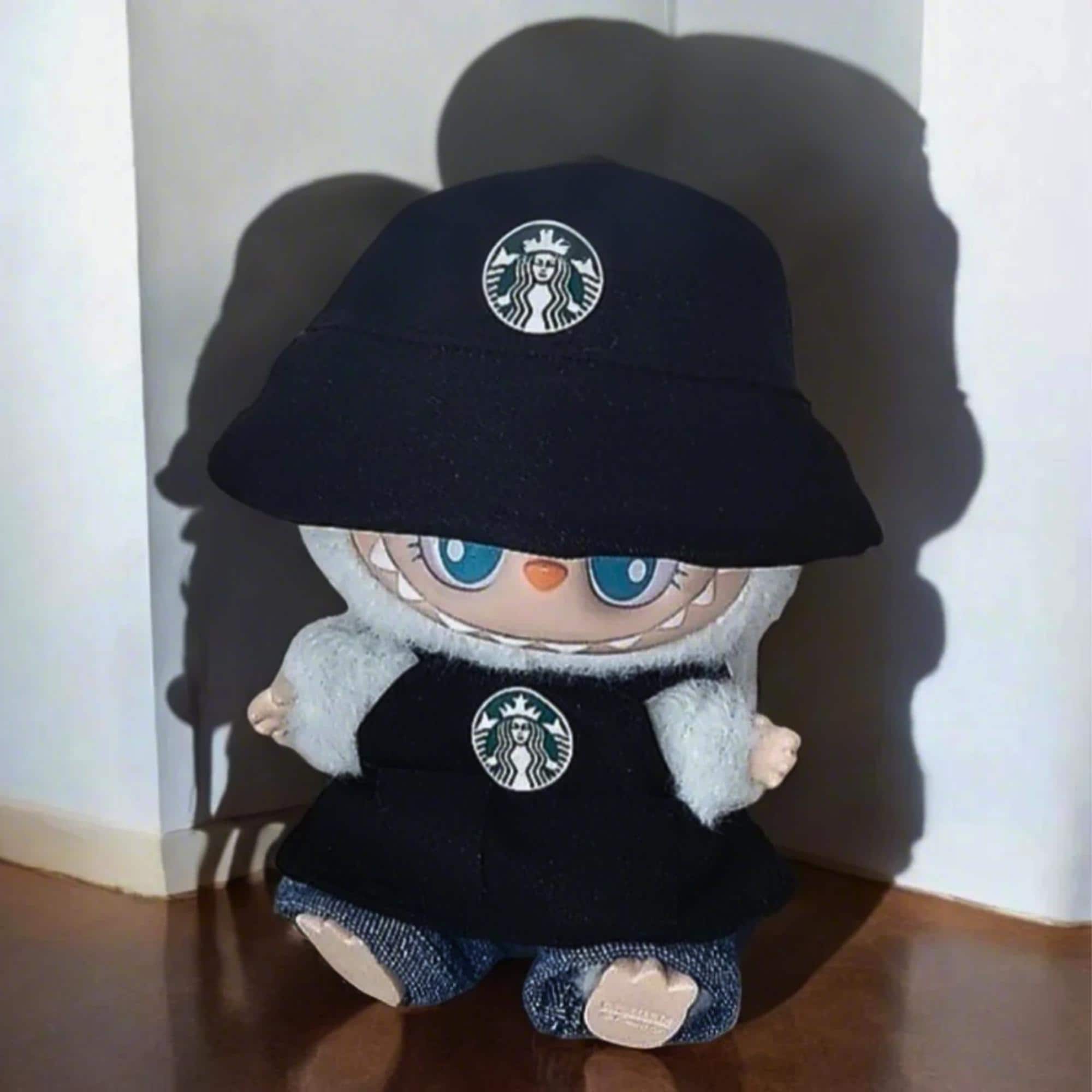 Labubu handmade doll starbucks clothes Doll outfit Labubu have a seat 17 cm Labubu Doll accessories Popmart Birthday gift Apron+hat Black FOXLEY LONDON