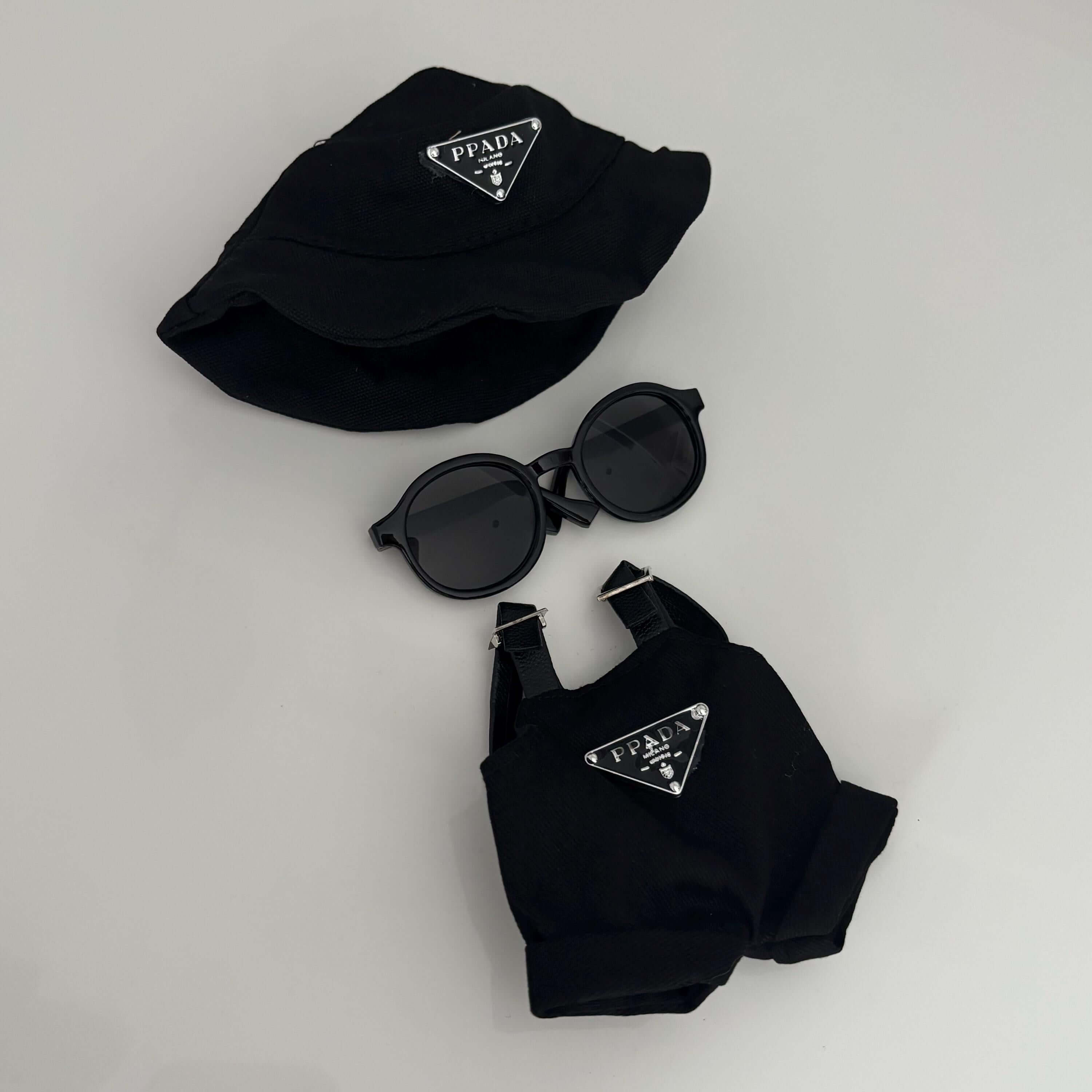 3pcs Labubu The Monsters Macaron Outfit Set - Dungarees, Hat &amp; Sunglasses FOXLEY LONDON