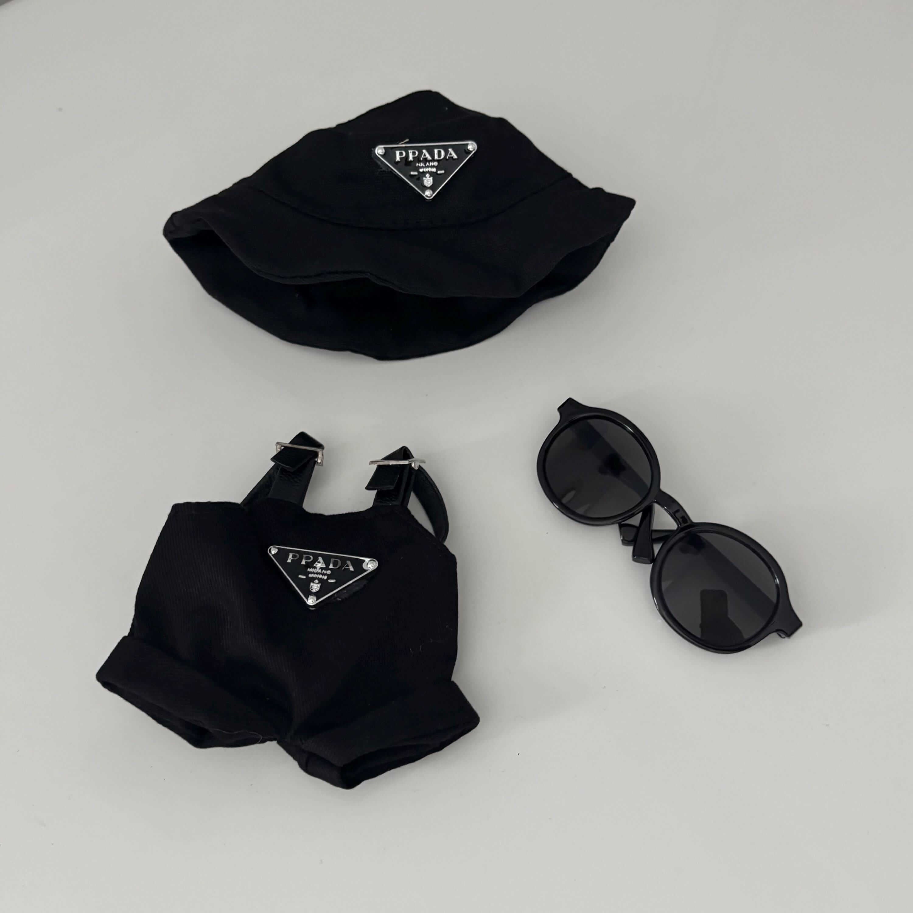 3pcs Labubu The Monsters Macaron Outfit Set - Dungarees, Hat &amp; Sunglasses FOXLEY LONDON