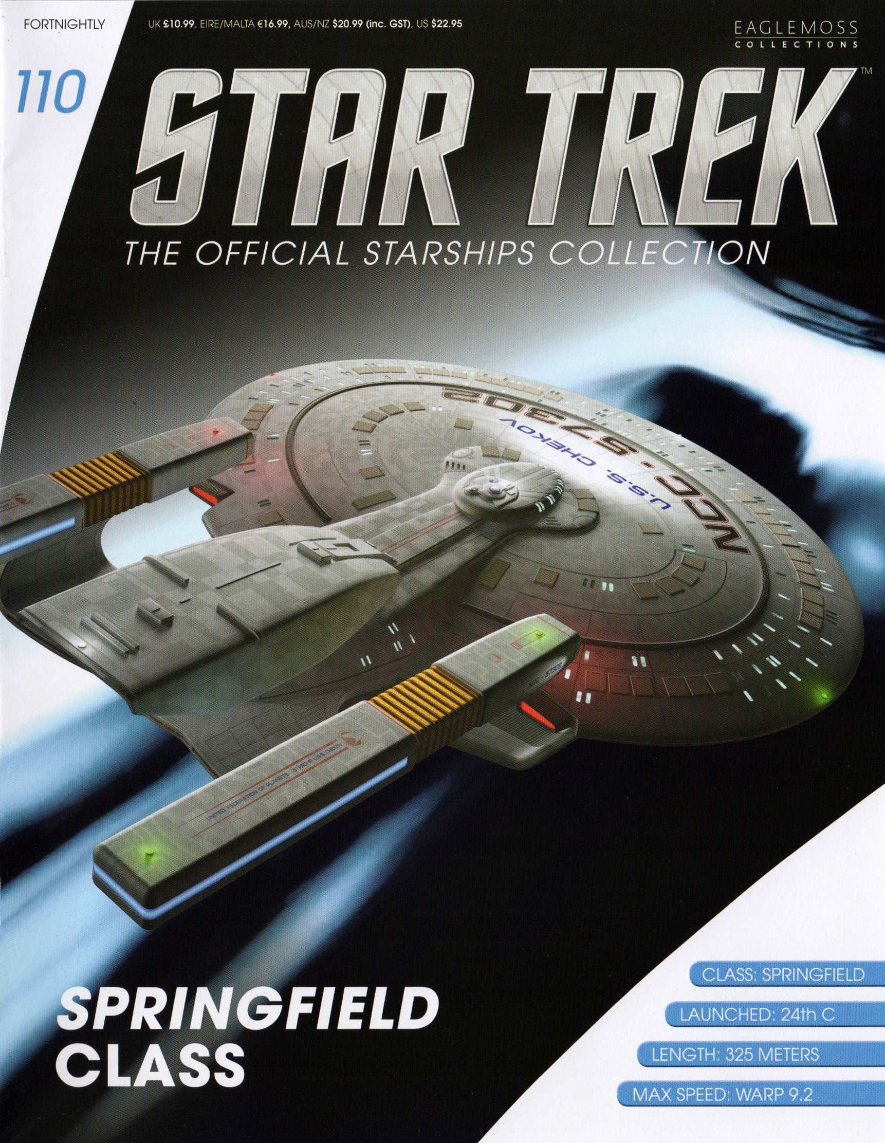 #110 U.S.S. Chekov Springfield Class Model Die-Cast Ship (Eaglemoss / Star Trek) Real Merch