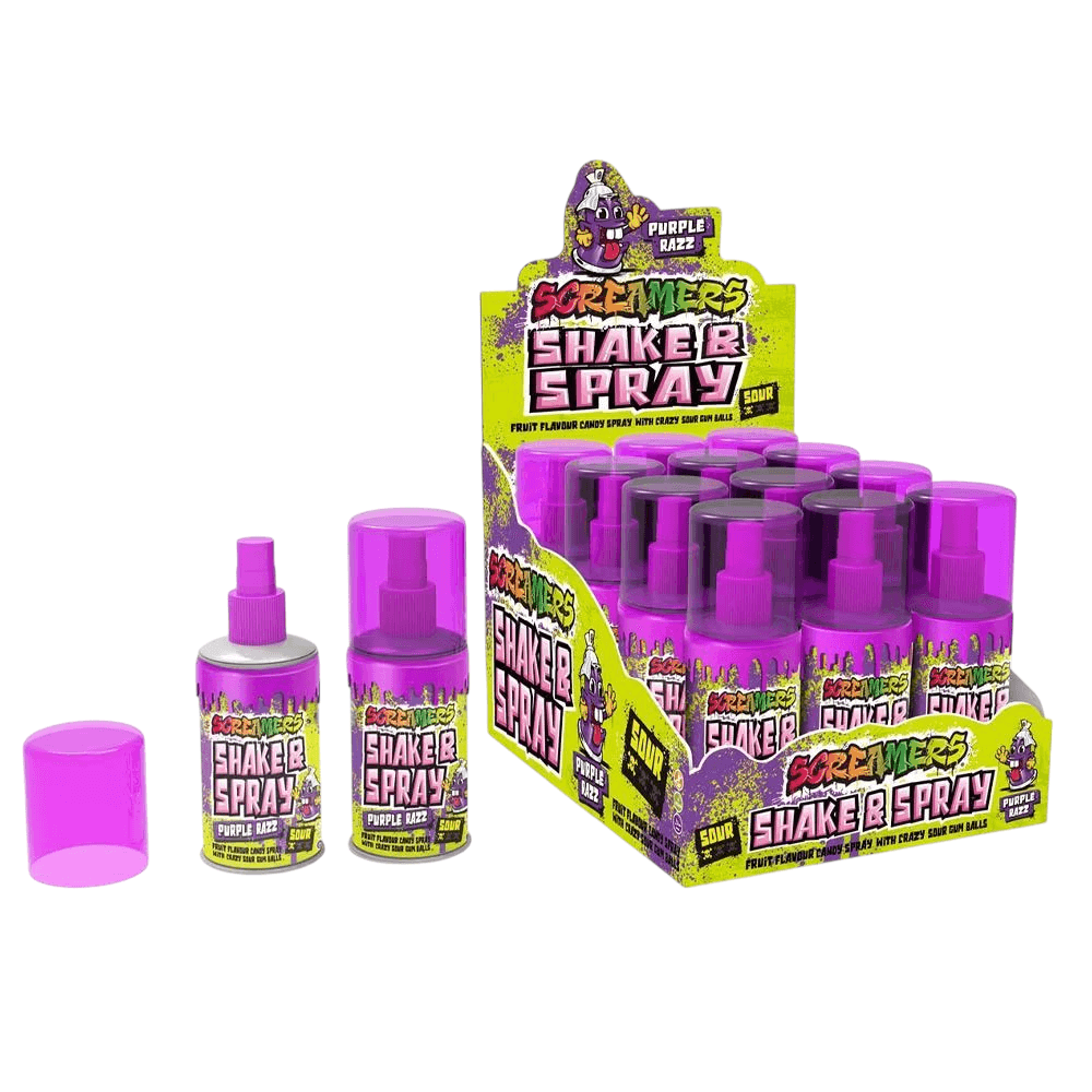 Zed Candy - Screamers Shake & Spray - Purple Razz Flavoured Candy Spray With Crazy Sour Gum Balls Zed