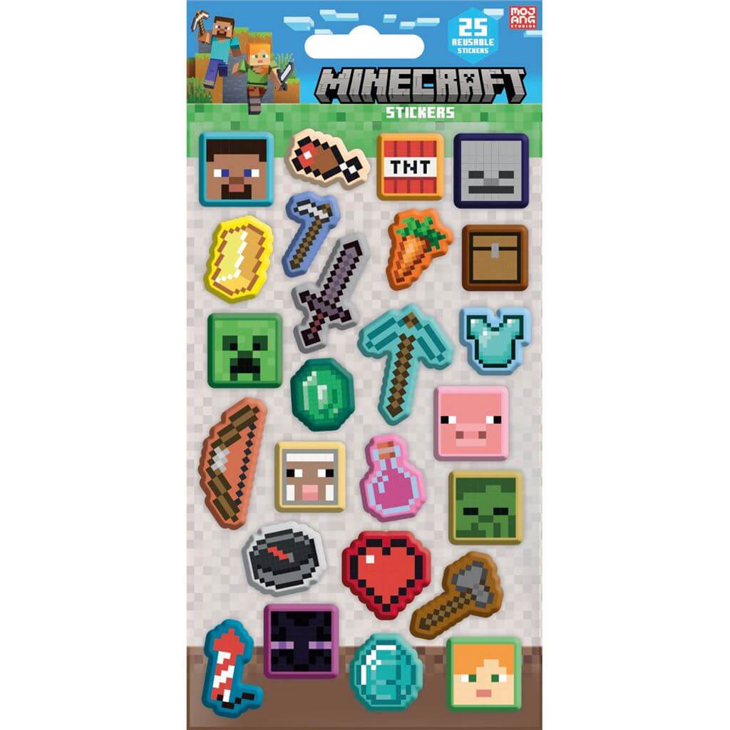 Minecraft 25pc Reusable Puffy Stickers Pyramid International