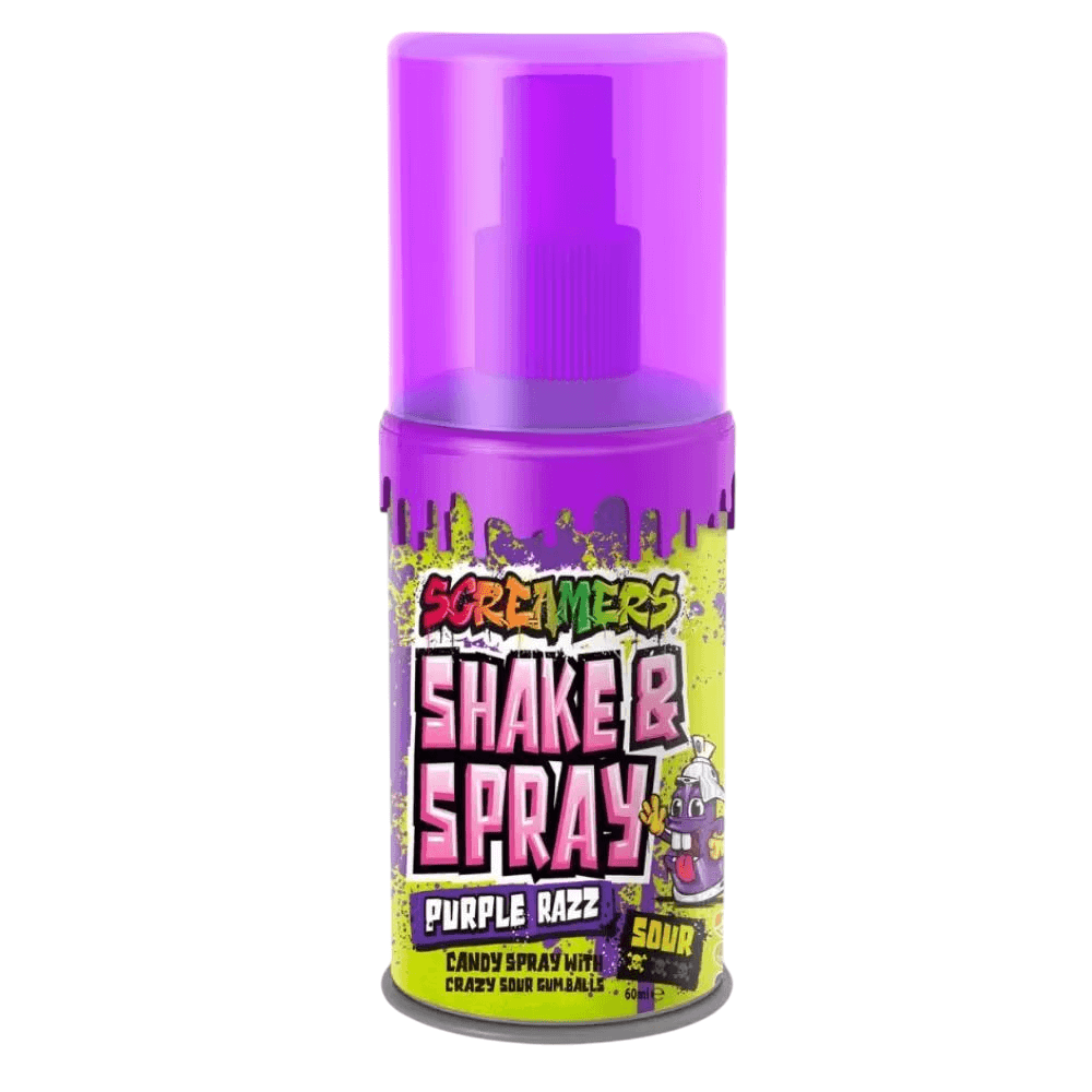 Zed Candy - Screamers Shake & Spray - Purple Razz Flavoured Candy Spray With Crazy Sour Gum Balls Zed