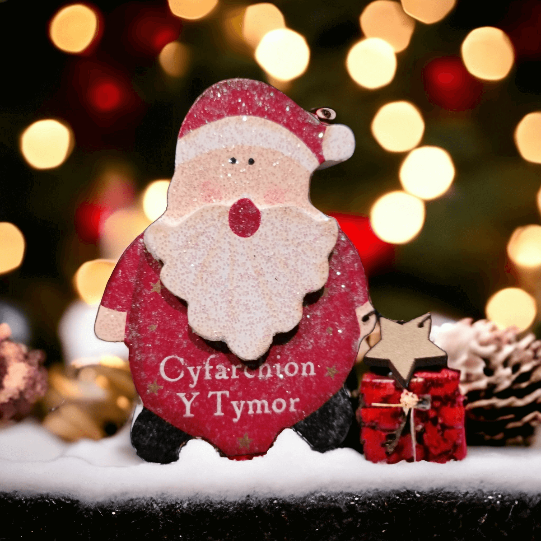Welsh Santa Decoration 'Cyfarchion y tymor' Langs