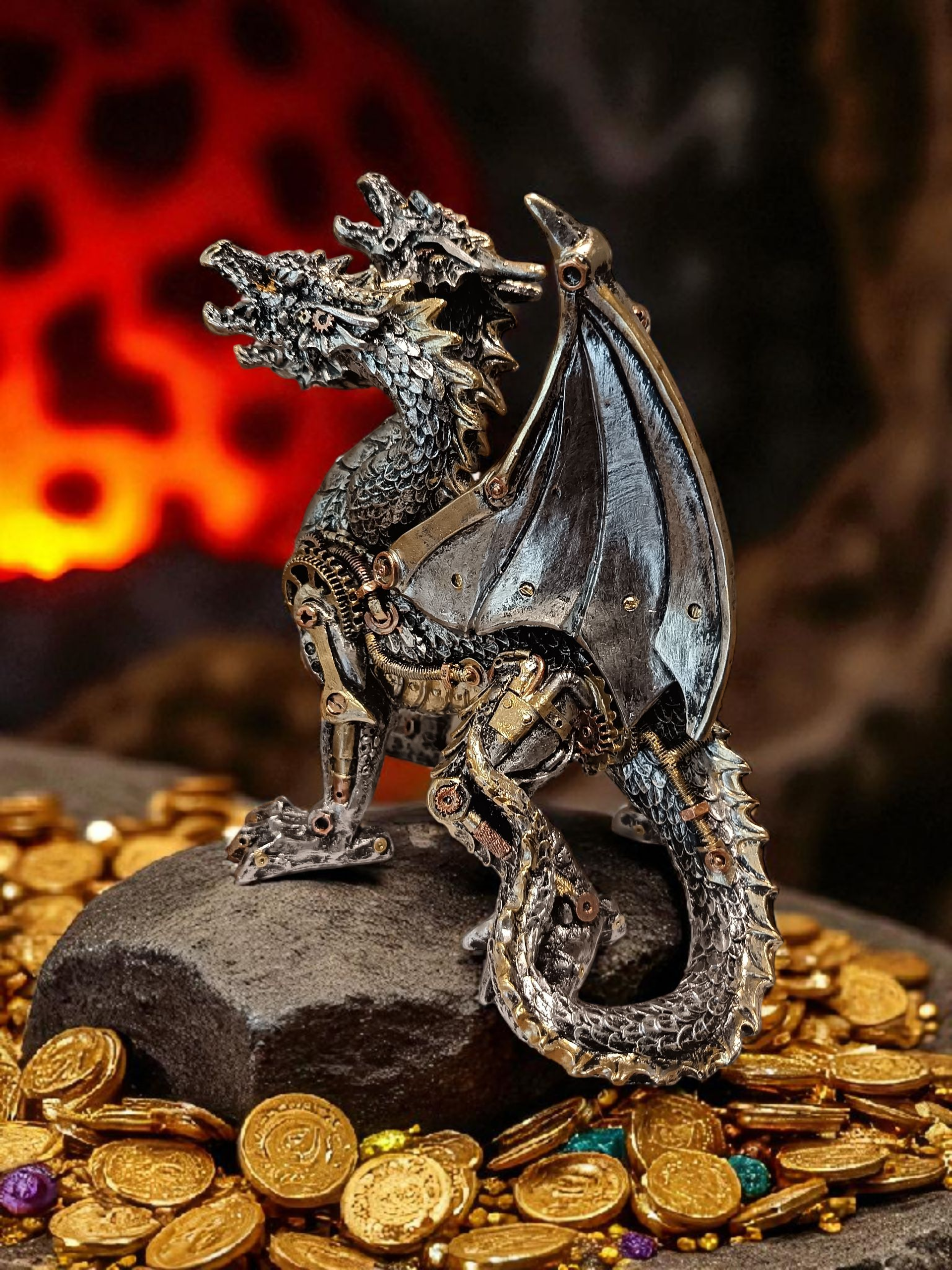 Steam Punk 3 headed Dragon Hydra Ornament